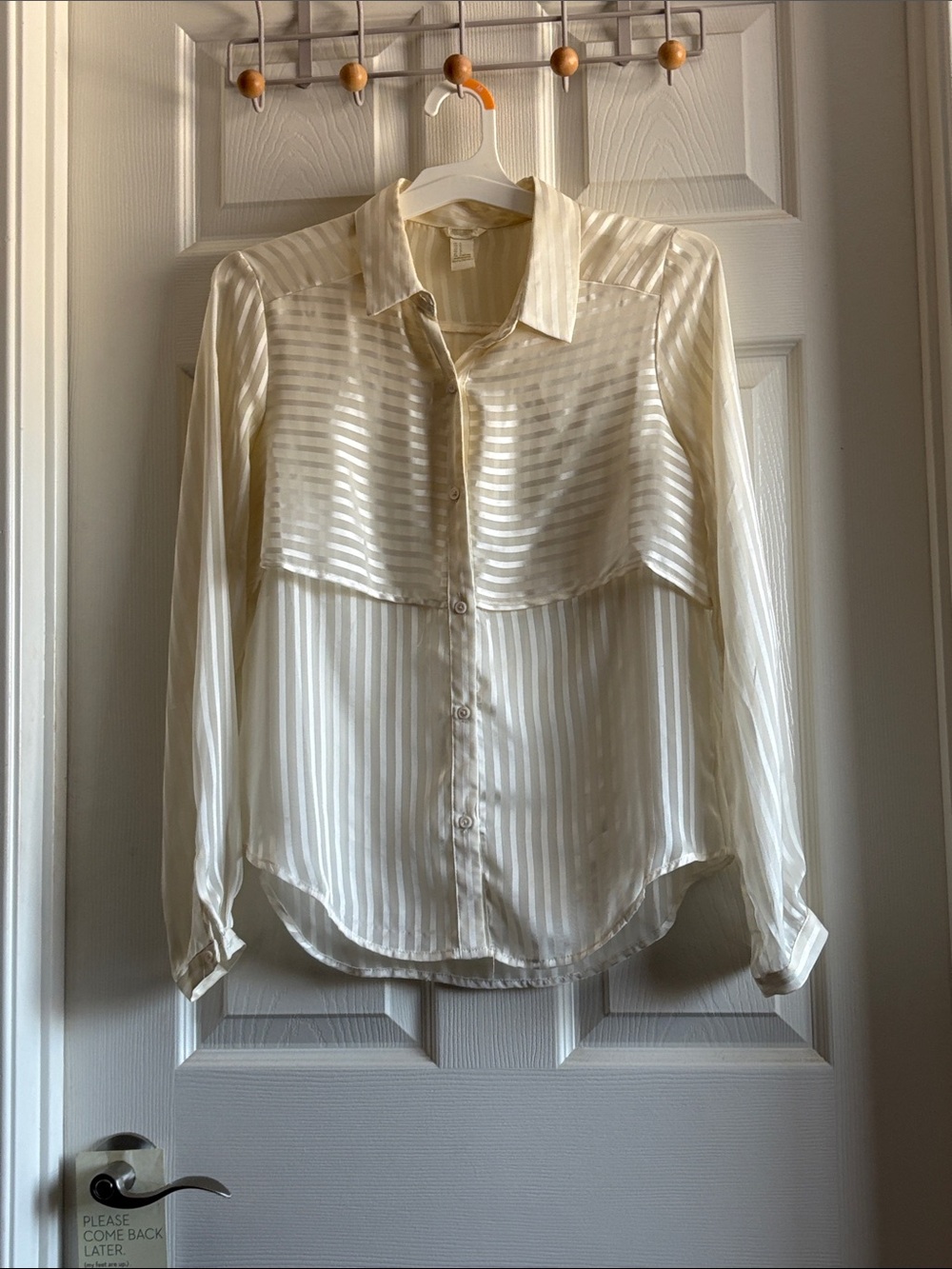 Unlisted Sheer Striped Button-Down Blouse in Ivory